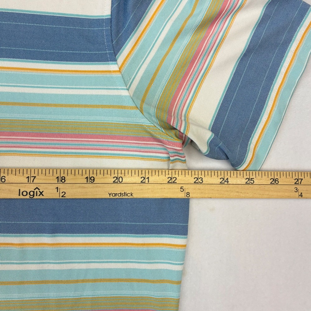 Johnnie-O Polo Shirt Mens Large Blue Multi Striped Performance Stretch Golf Prep - Picture 6 of 6